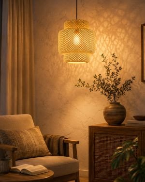 Bamboo Pendant Lamp Shade for Warm Light