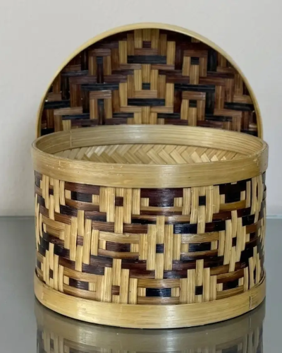 Bamboo Storage Basket with Lid Natural Home Decor