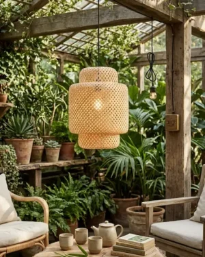 Bamboo Pendant Lamp Shade for Warm Light