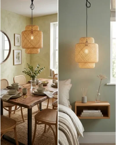 Bamboo Pendant Lamp Shade for Warm Light