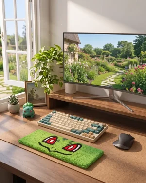 Hand‑Tufted Bulbasaur Keyboard Wrist Rest