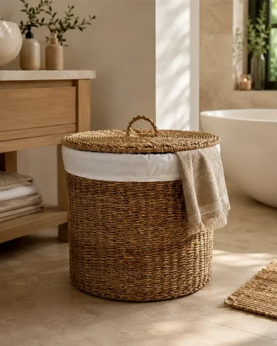 Handwoven Seagrass Storage Basket with Lid