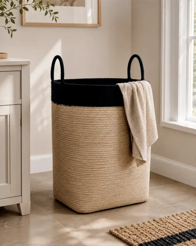 Handcrafted Dual-Tone Jute Laundry Basket
