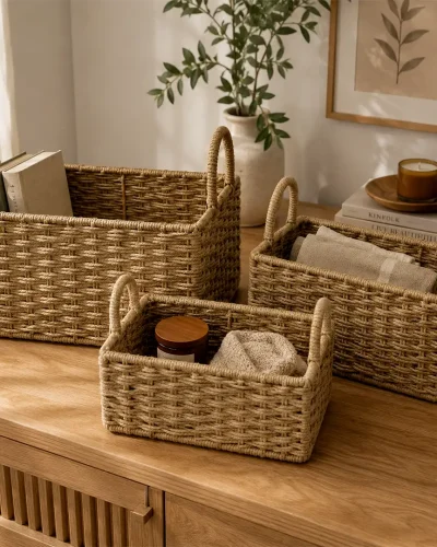 Handcrafted Natural Jute Storage Basket Set