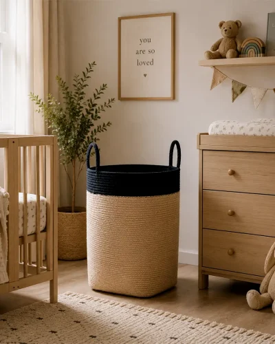 Handcrafted Dual-Tone Jute Laundry Basket