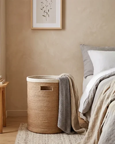 Handcrafted Jute Laundry Basket with Cut-Out Handles