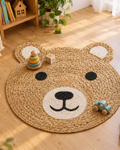 Handwoven Bear Shape Kids Jute Rug