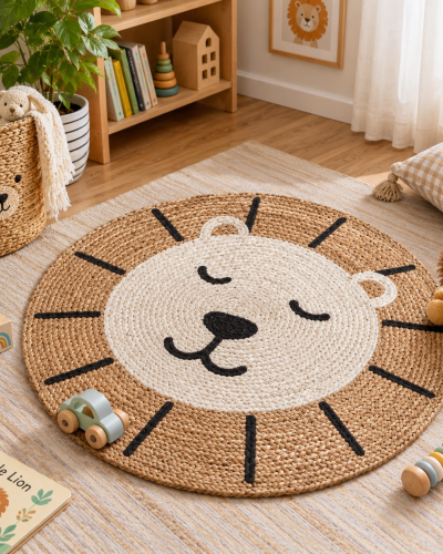 Handwoven Lion Face Kids Jute Rug