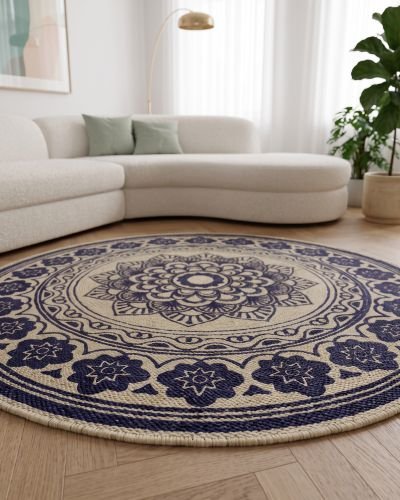 Floral Mandala Printed Jute Rug