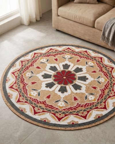 Artisan Bangla Premium Handprinted Mandala Jute Rug