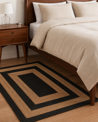 Black & Brown Natural Weave Jute Rug