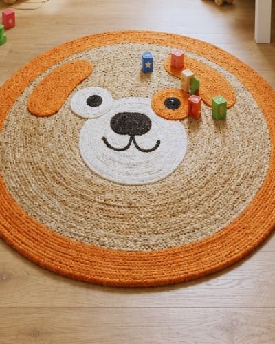 Handwoven Dog Face Kids Jute Rug