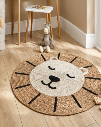 Handwoven Lion Face Kids Jute Rug