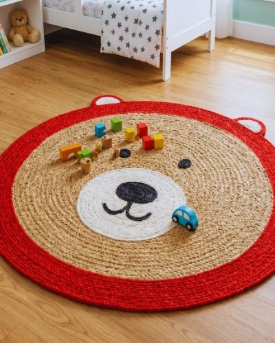Handwoven Bear Face Kids Jute Rug