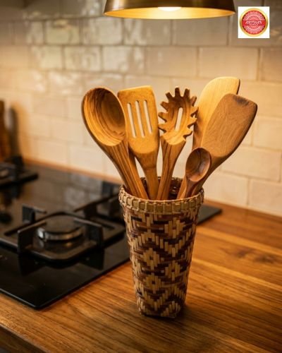 Handcrafted Bamboo Wall Hanging & Countertop Storage Basket