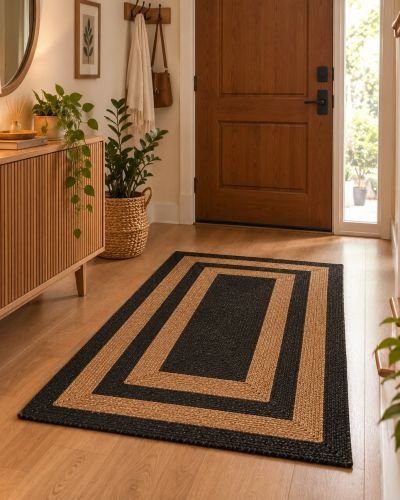 Black & Brown Natural Weave Jute Rug