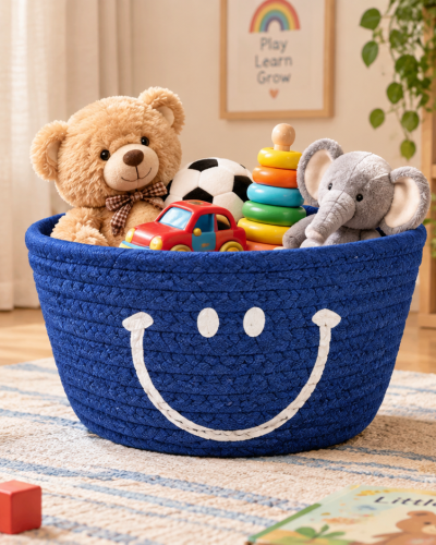 Handcrafted Smiley Cotton Rope Storage Basket