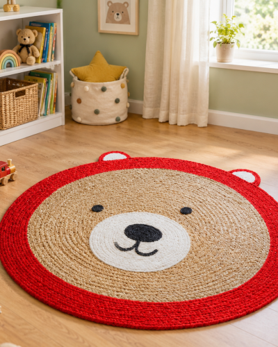 Handwoven Bear Face Kids Jute Rug