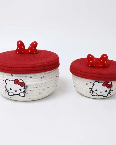 Handcrafted Kitty Cotton Rope Storage Basket with Lid