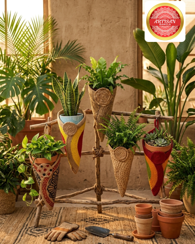 Handmade Jute Hanging Planter – Multicolor